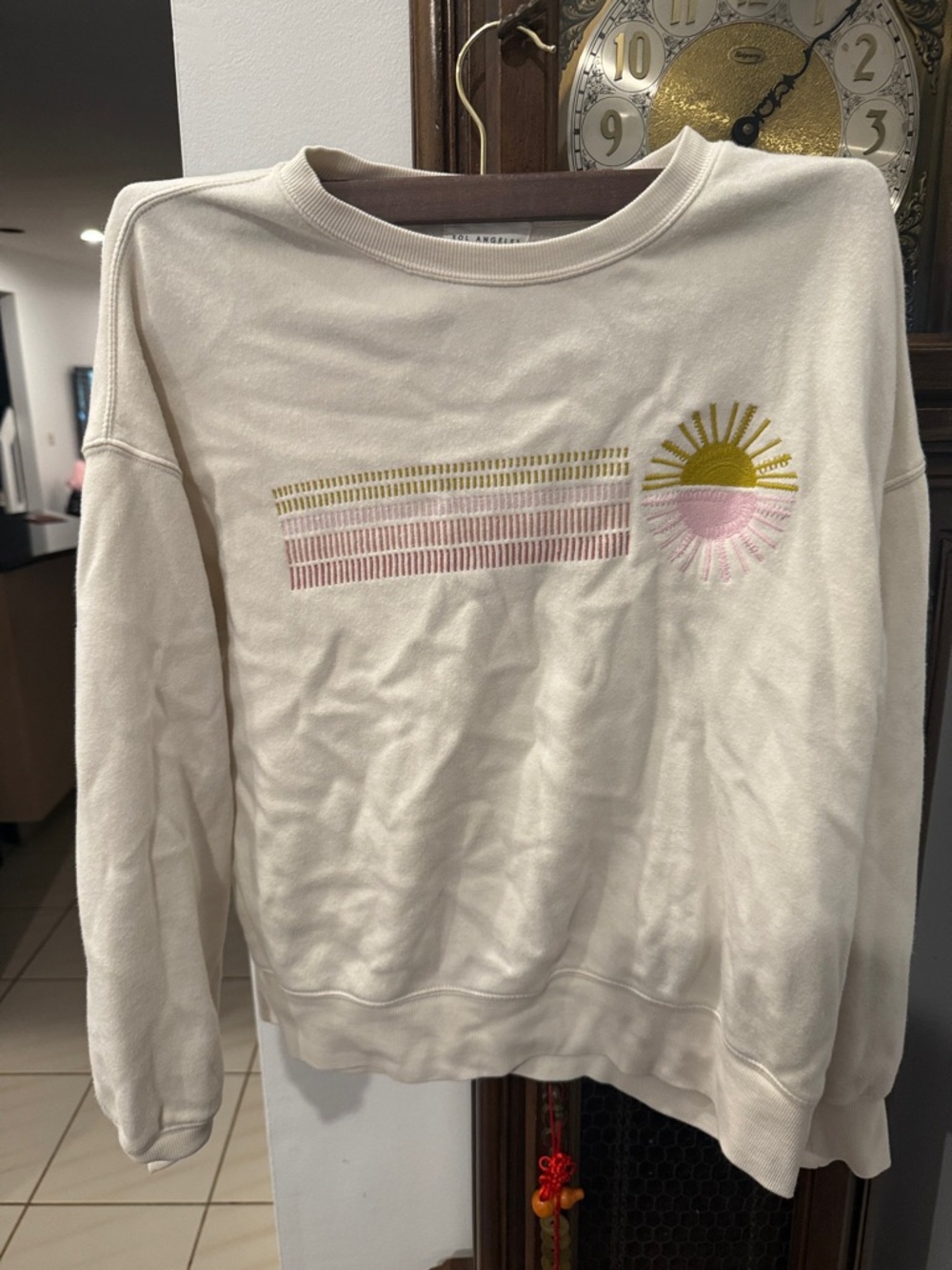 Faherty Cream Embroidered Sun Graphic Sweatshirt